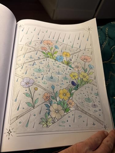 Coloring page of flowers in the rain, colored by a customer